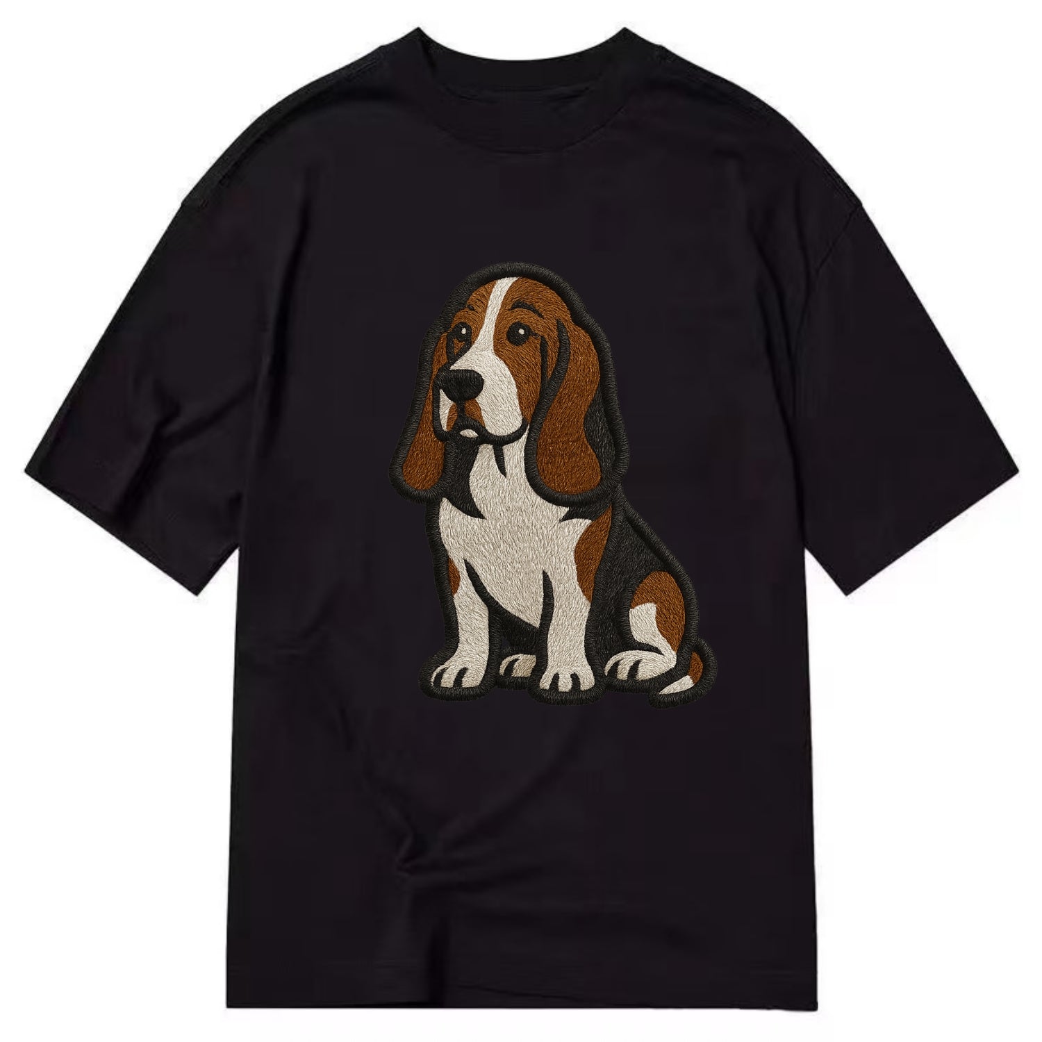 Basset Hound - Tri-color embroidered sit Classic T-shirt - Black