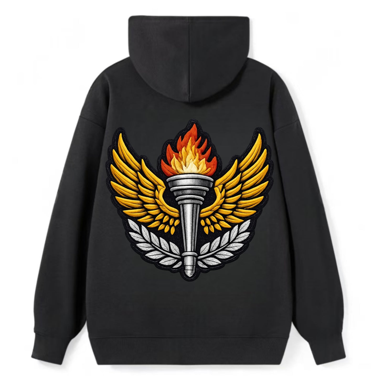 Embroidered patch design - TRACK AND FIELD TORCH - Olympic style torch - Classic Pullover Hoodie - Black