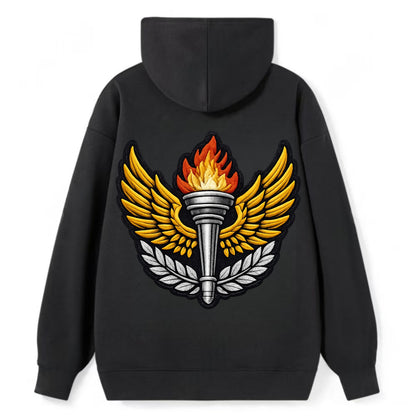 Embroidered patch design - TRACK AND FIELD TORCH - Olympic style torch - Classic Pullover Hoodie - Black