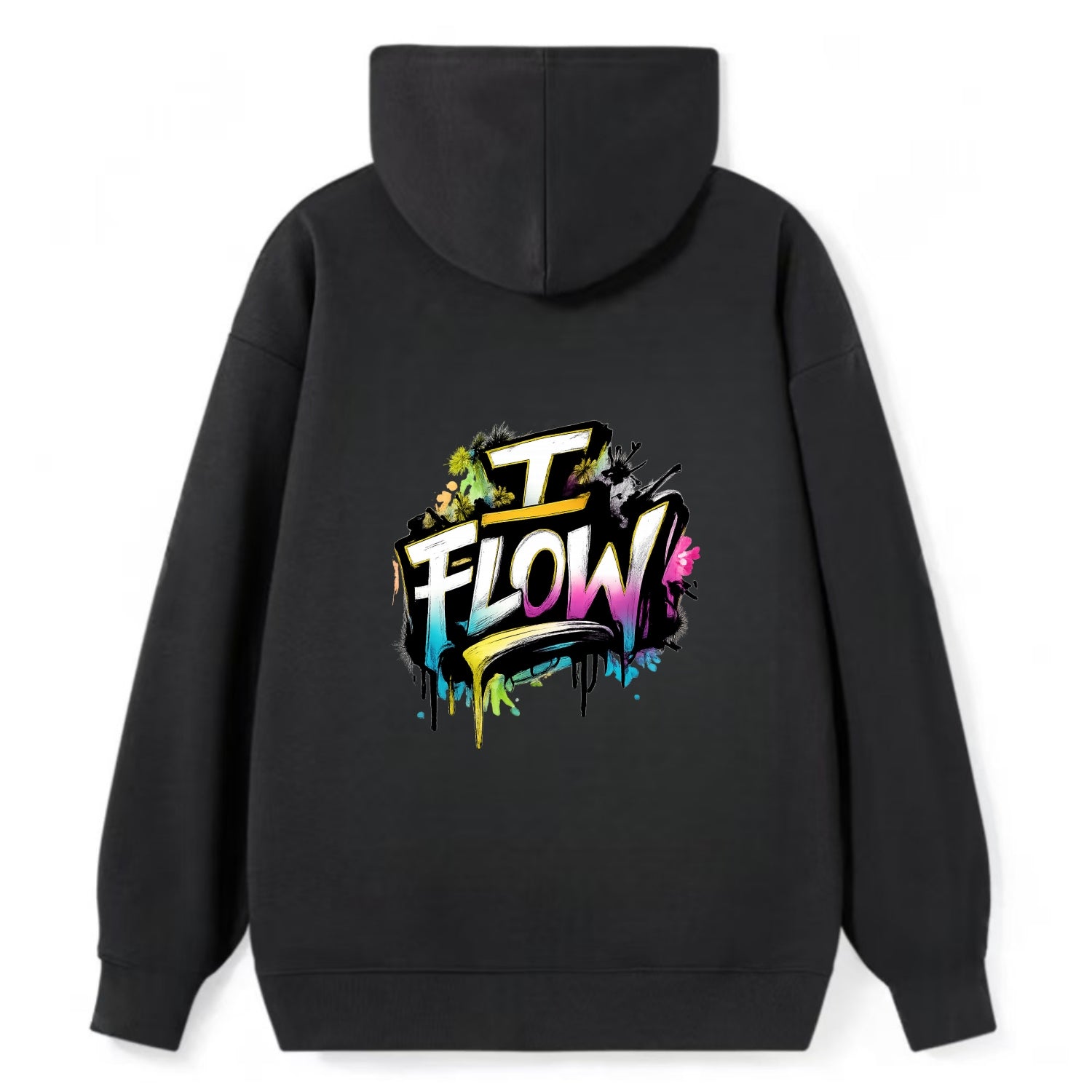 Bold typography design - "I FLOW" - going with life, easy movement - Classic Pullover Hoodie - Black