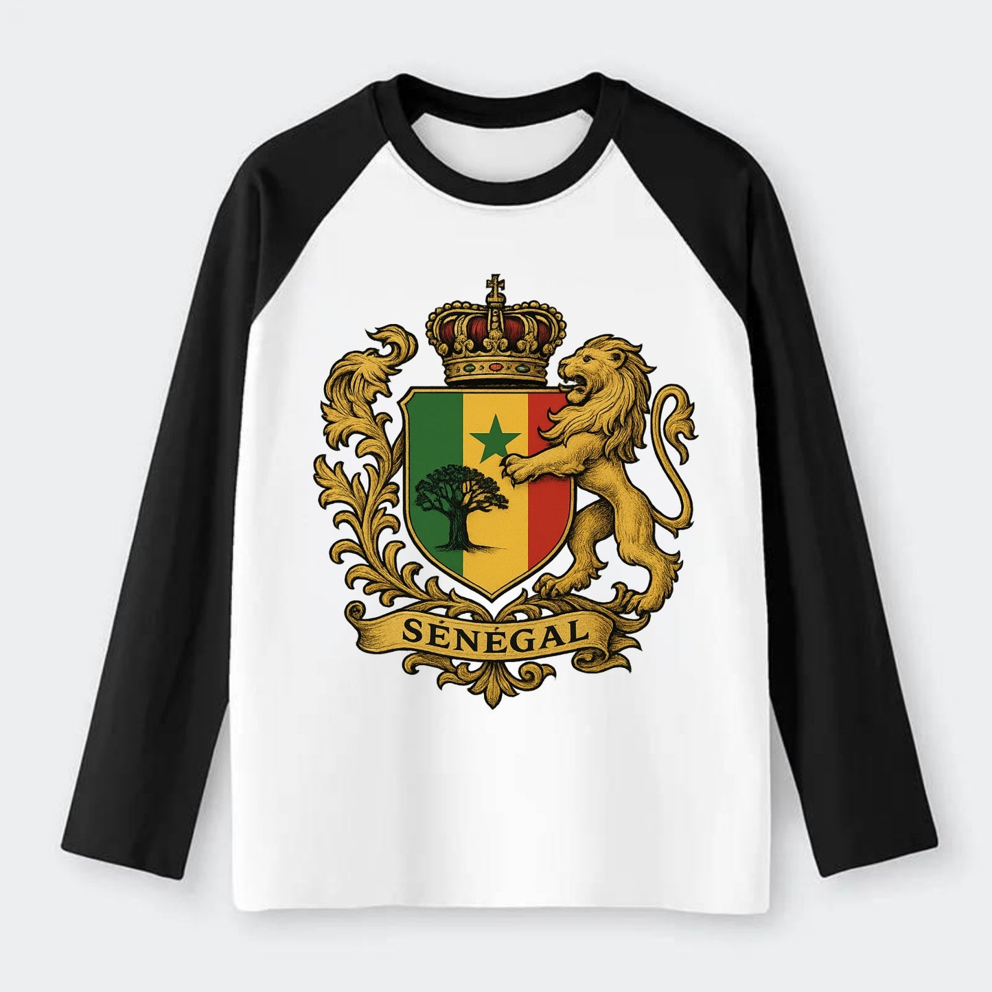 Senegal Lion Emblem  - Raglan Long Sleeve T-Shirt - Black