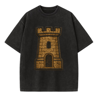Castle Tower  - Vintage T-shirt - Black