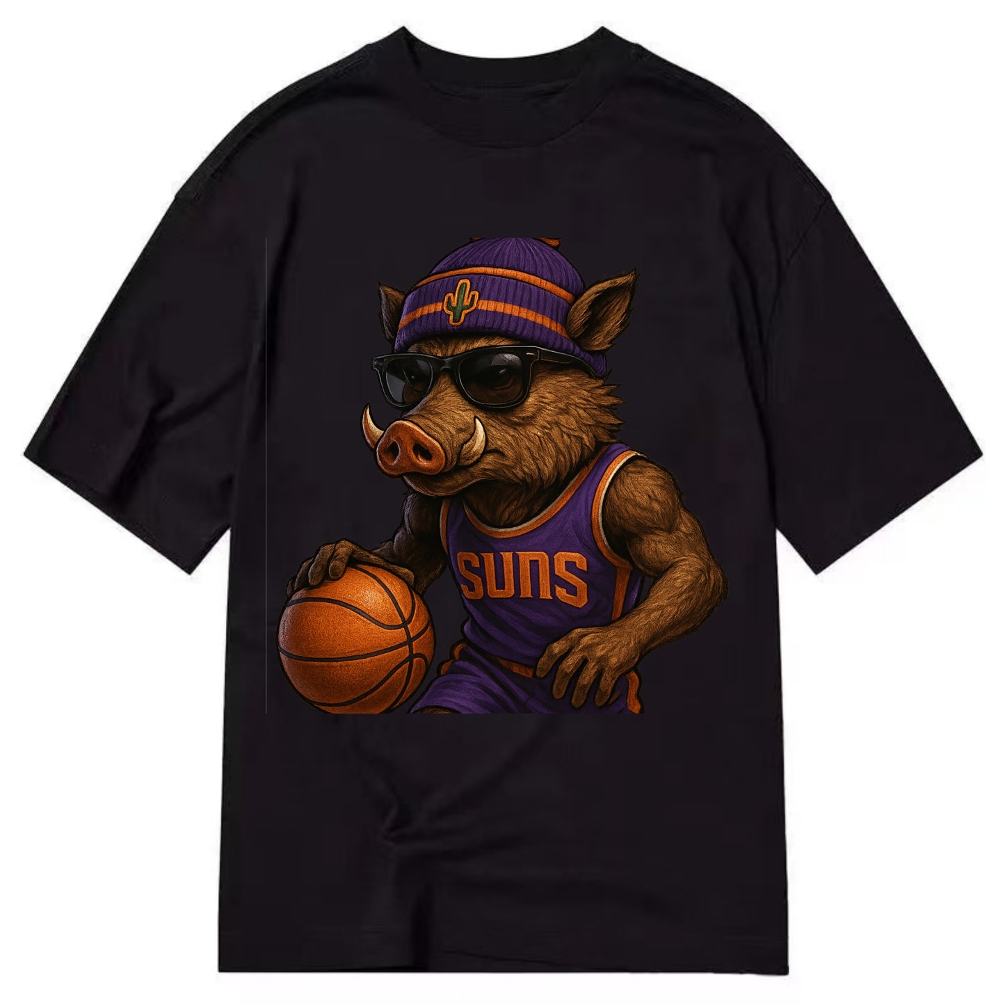 Phoenix Javelina wearing Suns beanie with cactus patch and wayfarer sunglasses - Classic T-shirt - Black