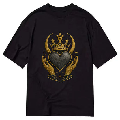 Celtic knot crown with woven strands merging into copper hands shielding a pewter - Classic T-shirt - Black
