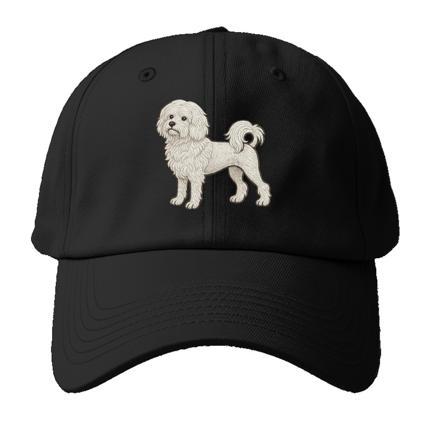 Löwchen - Little Lion Dog white embroidered pose - Baseball Cap For Big Heads - Black