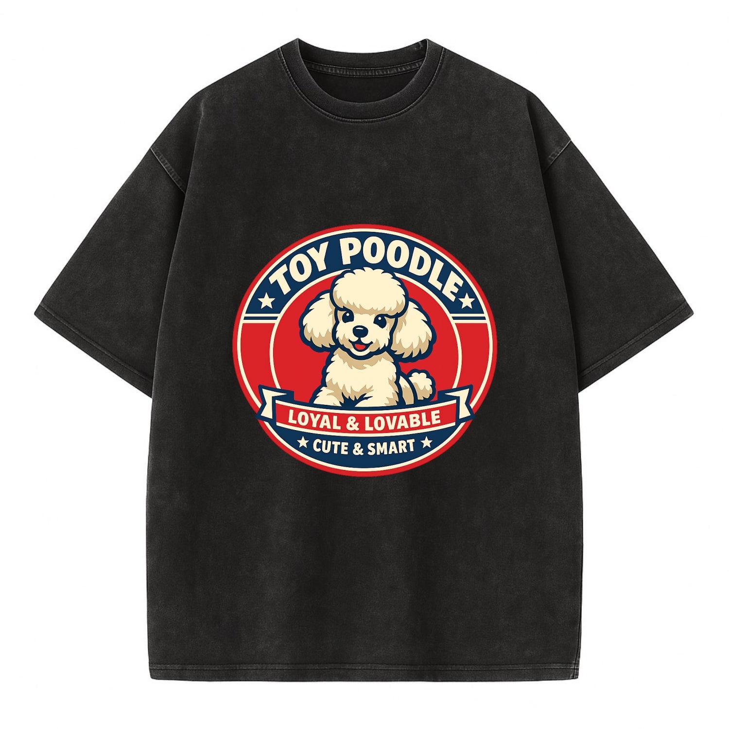 Elegant Poodle Emblem - Vintage T-shirt - Black