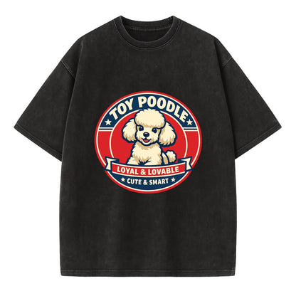 Elegant Poodle Emblem - Vintage T-shirt - Black