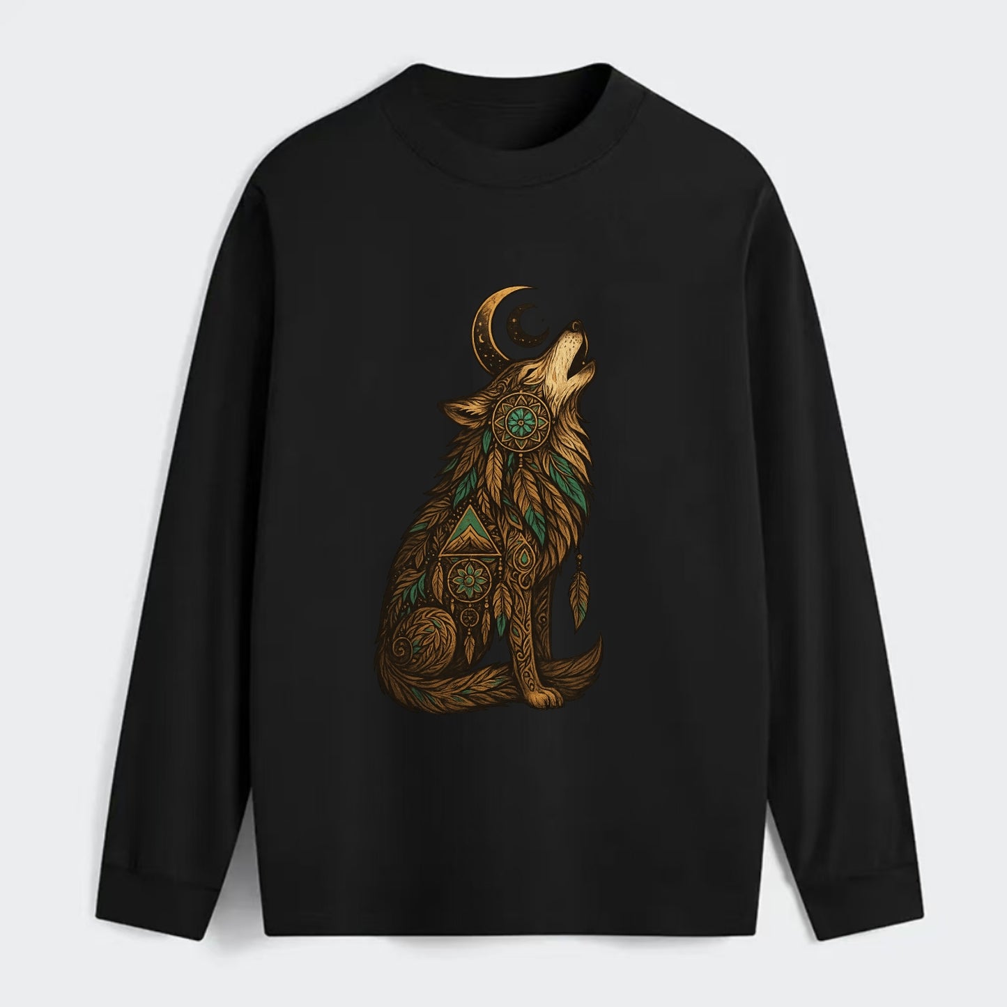 Celestial Moon Wolf  - Classic Long Sleeve Shirt - Black