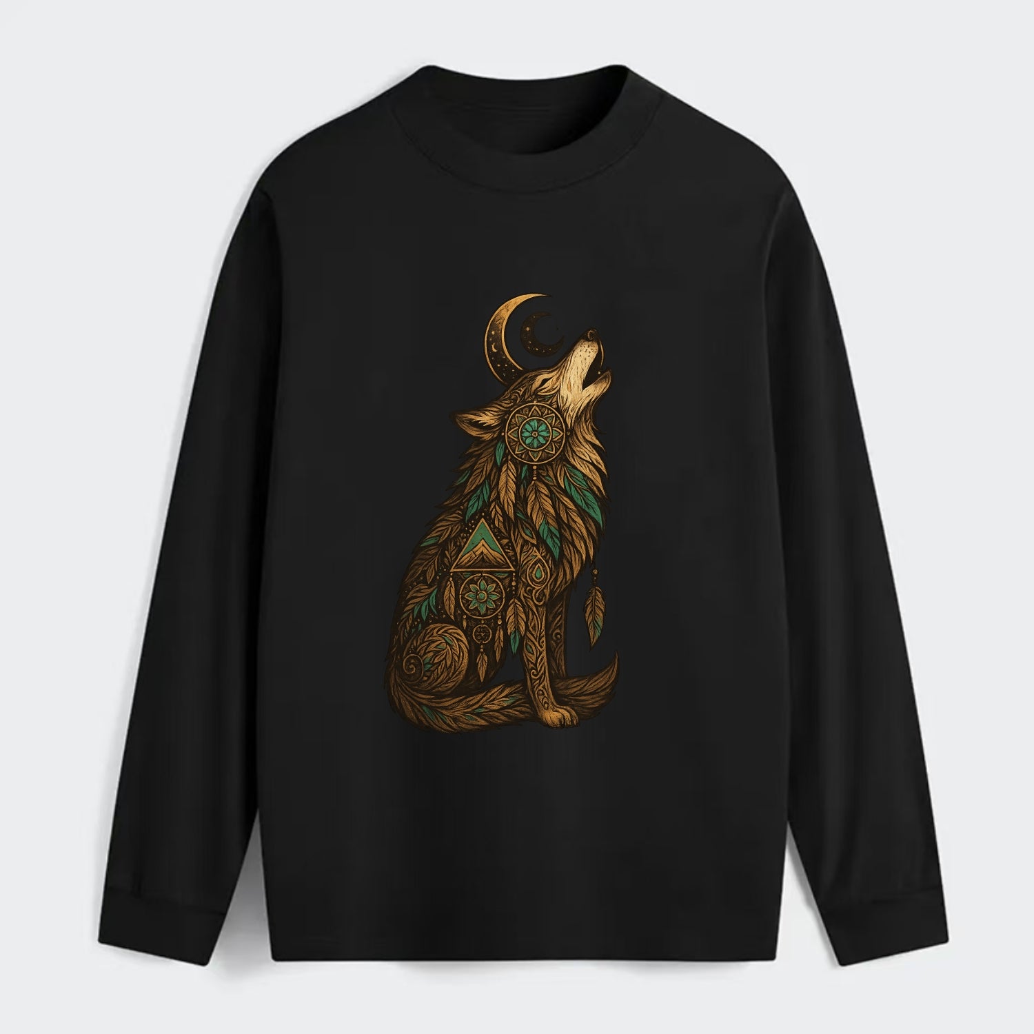 Celestial Moon Wolf  - Classic Long Sleeve Shirt - Black