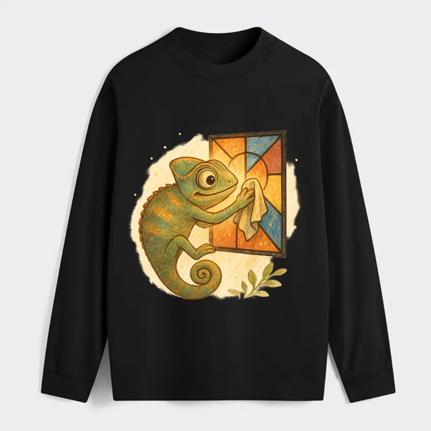 Chameleon blending into a stained-glass window it is polishing with - Classic Long Sleeve Shirt - Black