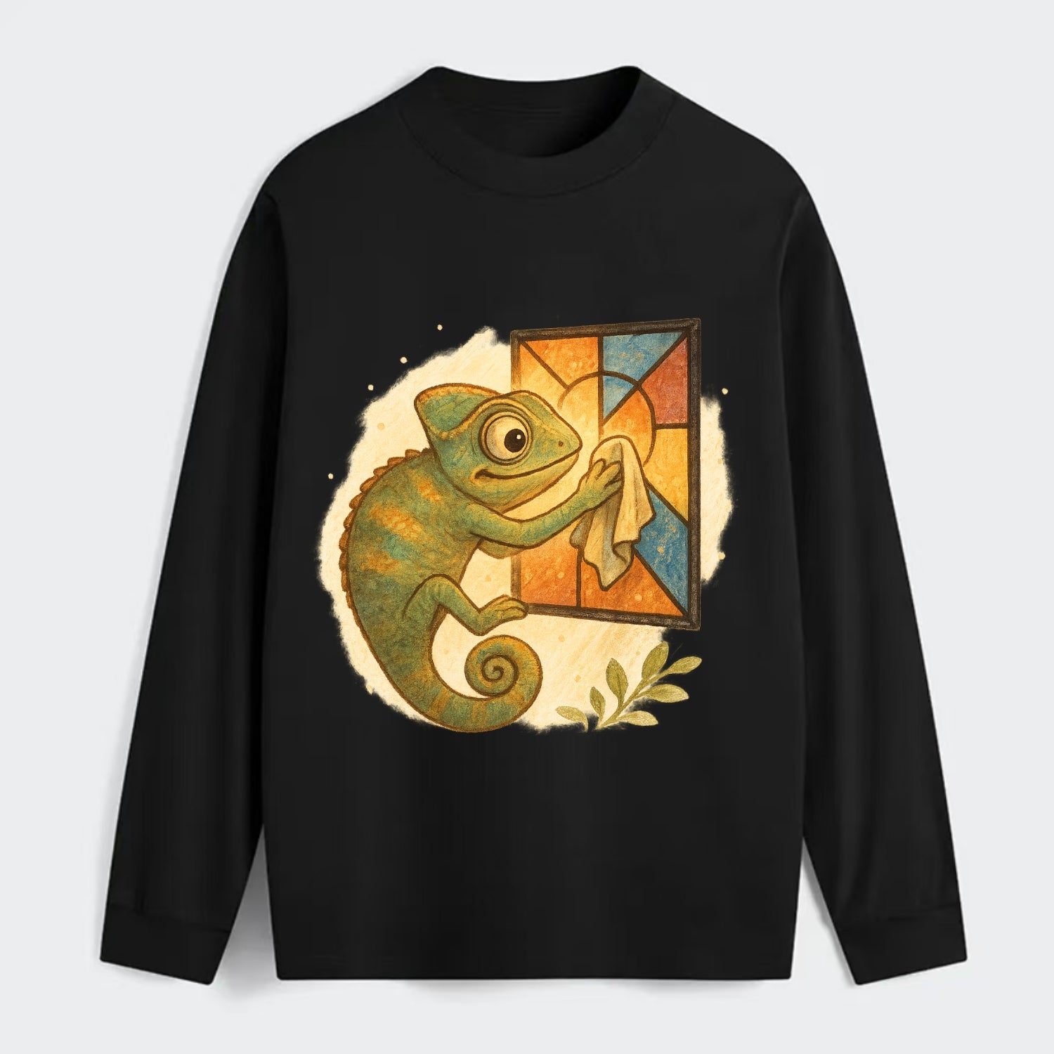 Chameleon blending into a stained-glass window it is polishing with - Classic Long Sleeve Shirt - Black