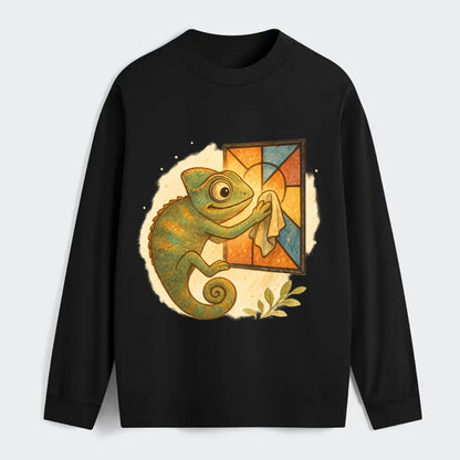 Chameleon blending into a stained-glass window it is polishing with - Classic Long Sleeve Shirt - Black