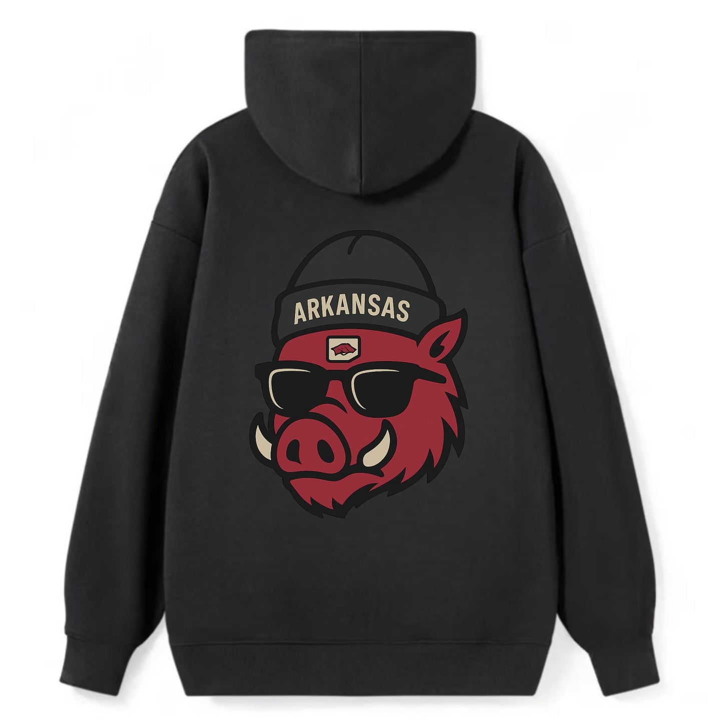 Fayetteville Razorback wearing Arkansas beanie with hog patch - Classic Pullover Hoodie - Black