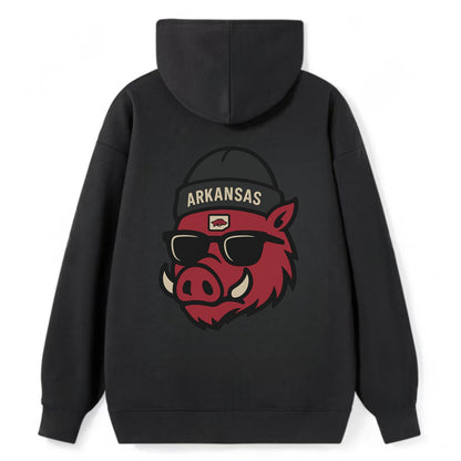 Fayetteville Razorback wearing Arkansas beanie with hog patch - Classic Pullover Hoodie - Black
