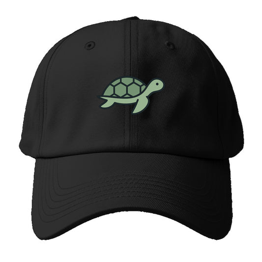 Sea Turtle - Green with shell pattern flat side profile - Baseball Cap For Big Heads - Black