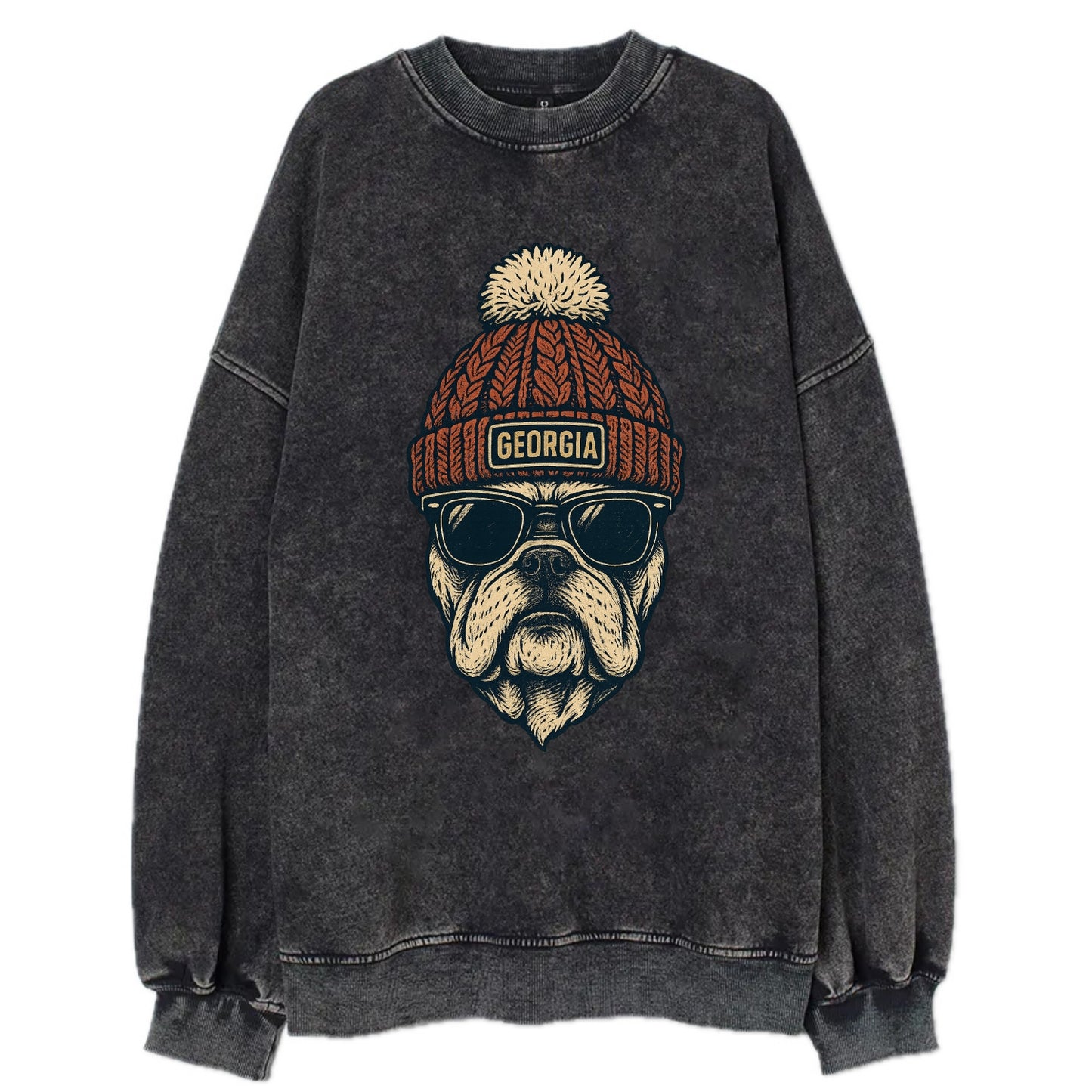 Athens Bulldog wearing Georgia beanie wi - Vintage Sweatshirt - Black