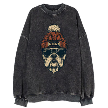 Athens Bulldog wearing Georgia beanie wi - Vintage Sweatshirt - Black