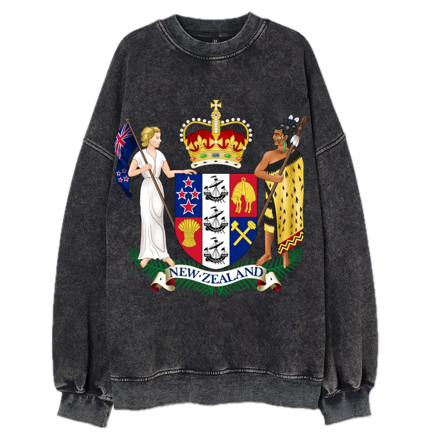 Coat Of Arms Of New Zealand - Vintage Sweatshirt - Black