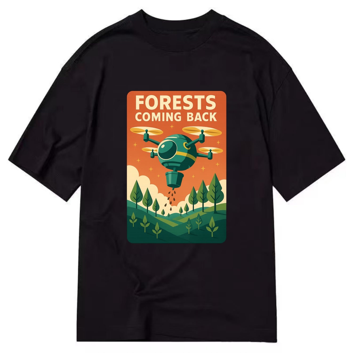 Reforestation drone planting millions of trees - "Forests Coming Back" - nature - Classic T-shirt - Black