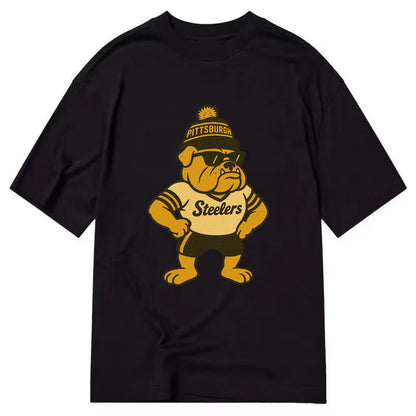 Pittsburgh Bulldog wearing Steelers black and gold beanie with pom pom and - Classic T-shirt - Black