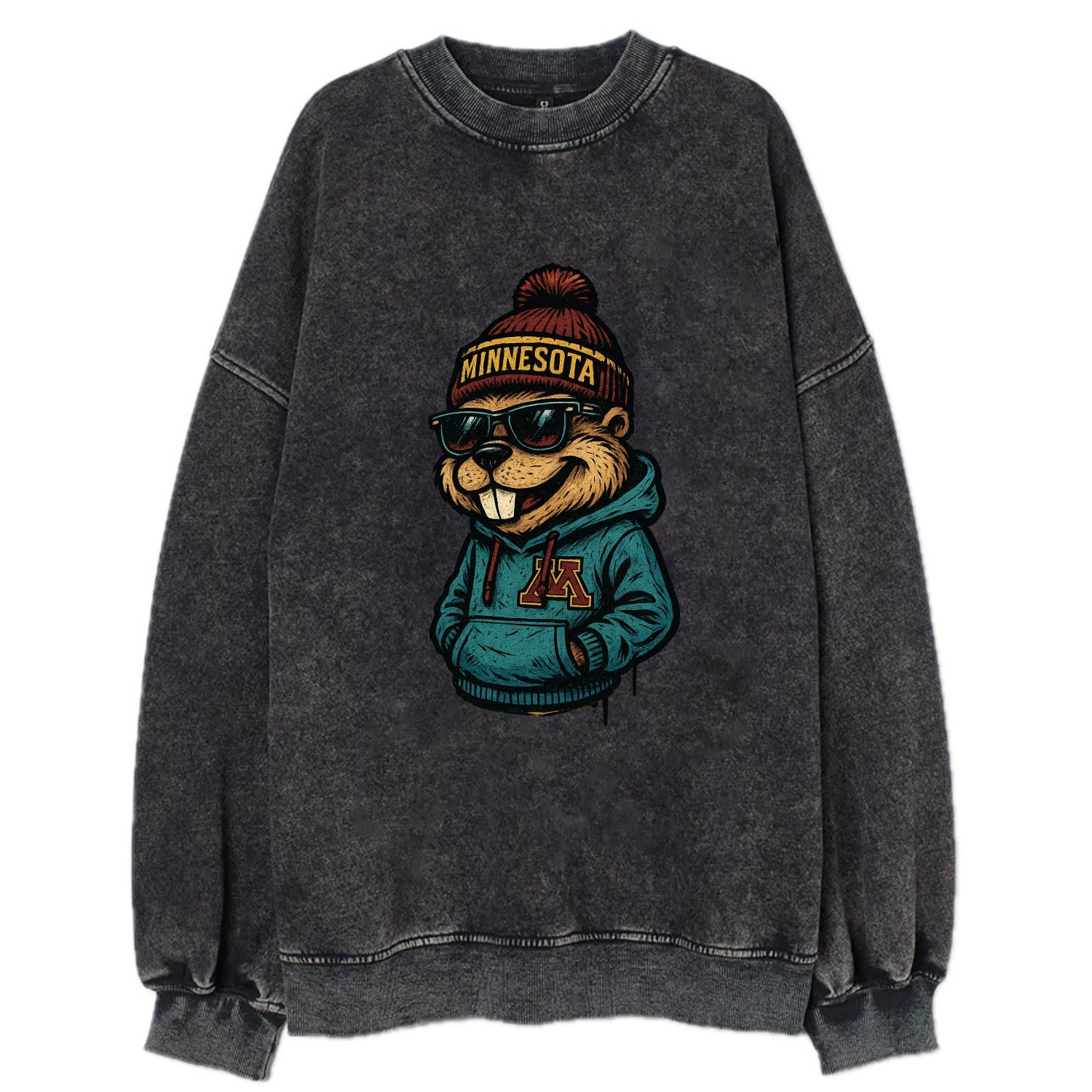 Minneapolis Gopher wearing Minnesota beanie with M patch - Vintage Sweatshirt - Black