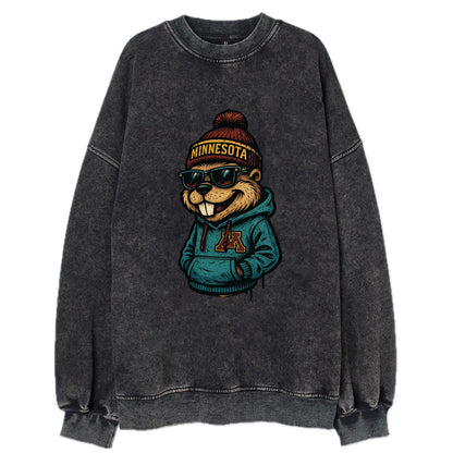 Minneapolis Gopher wearing Minnesota beanie with M patch - Vintage Sweatshirt - Black