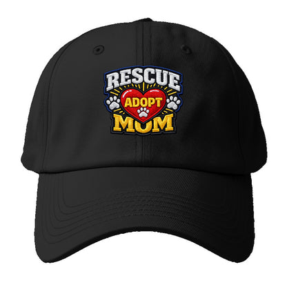 RESCUE MOM - heart with ADOPT text in red , shelter advocate - Baseball Cap - Black