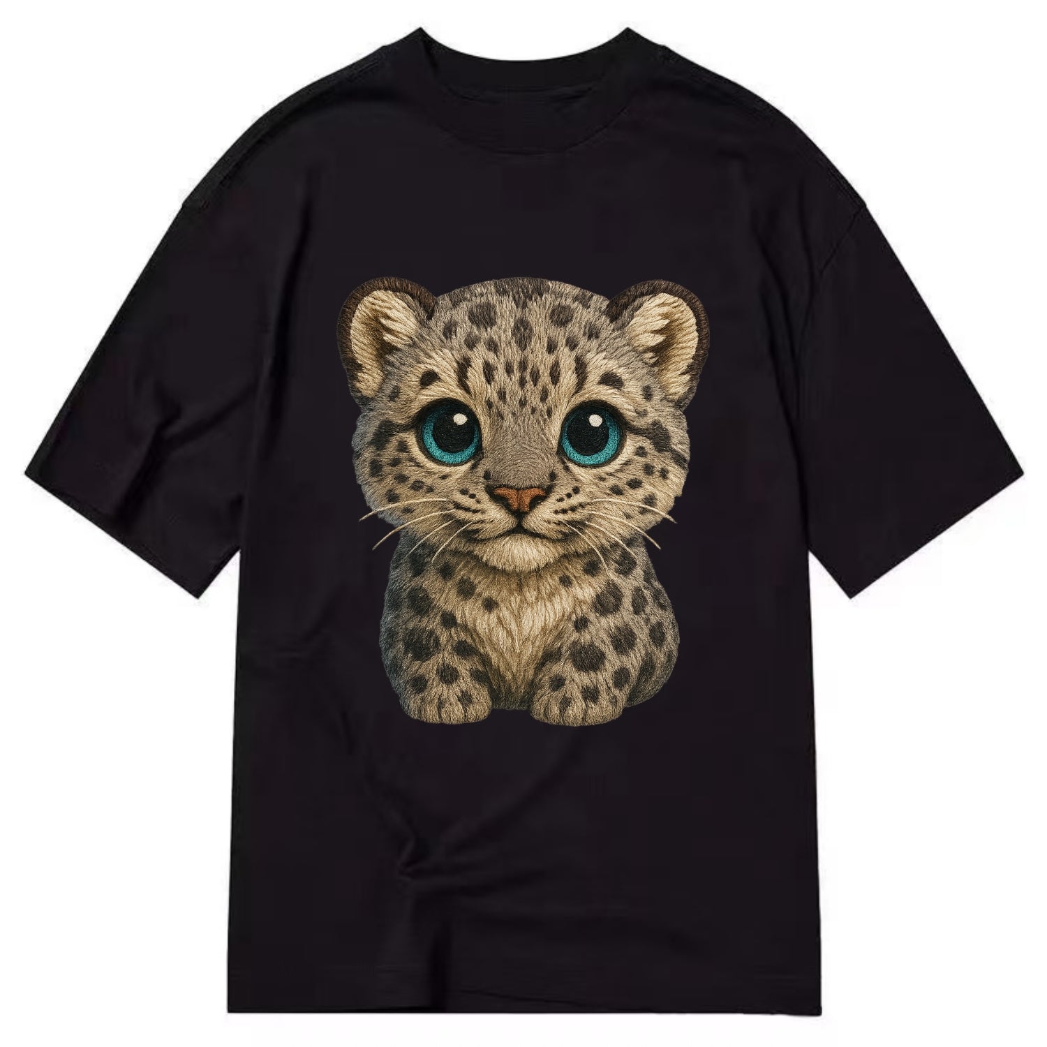 Baby Snow Leopard Cub - gray spotted, thick fur, blue-green eyes, front-facing, - Classic T-shirt - Black