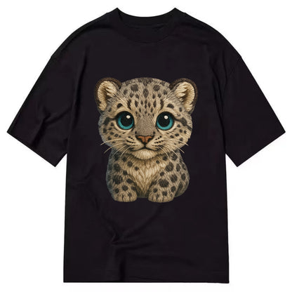 Baby Snow Leopard Cub - gray spotted, thick fur, blue-green eyes, front-facing, - Classic T-shirt - Black
