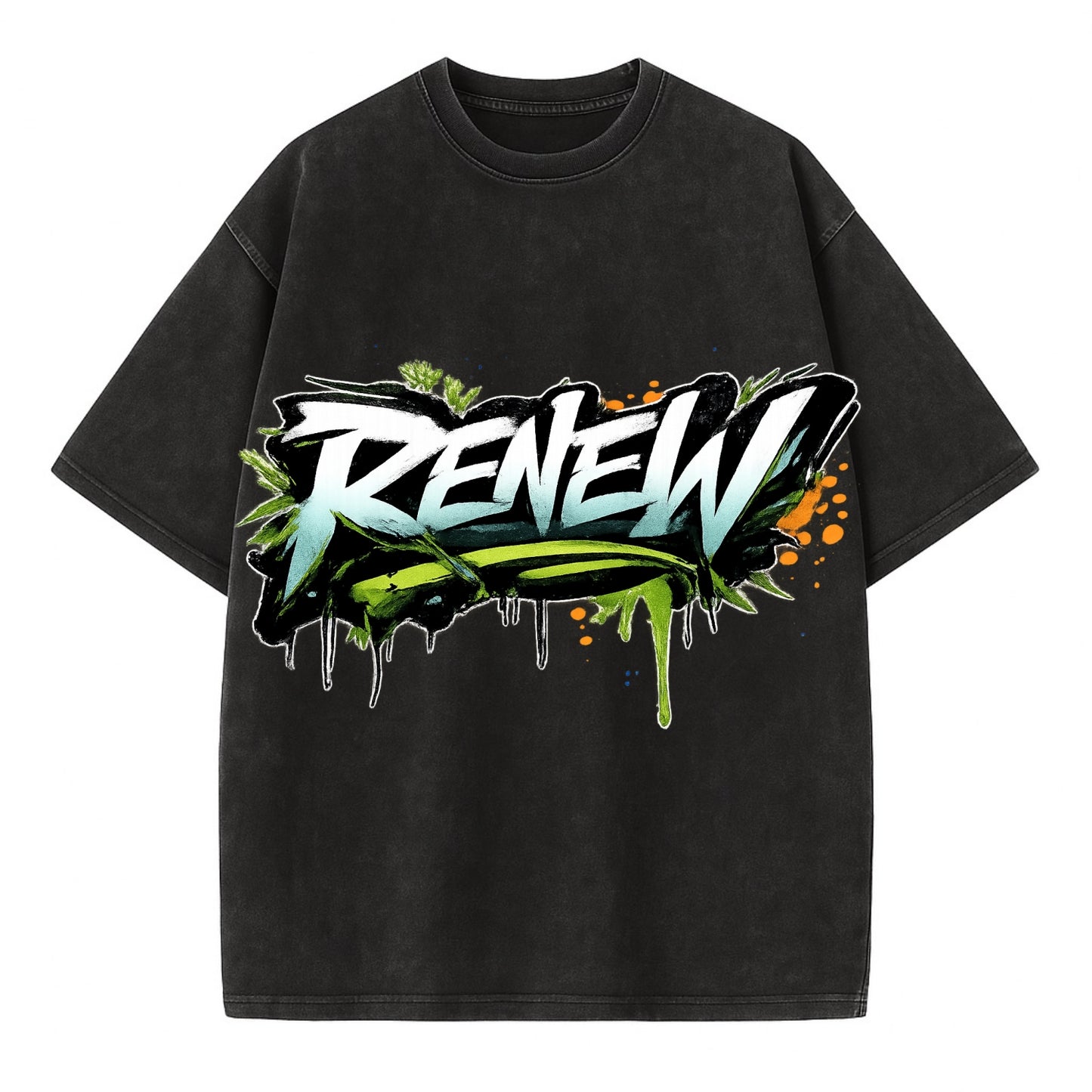 Bold typography design - "RENEW" - starting fresh, regenerating - Vintage T-shirt - Black