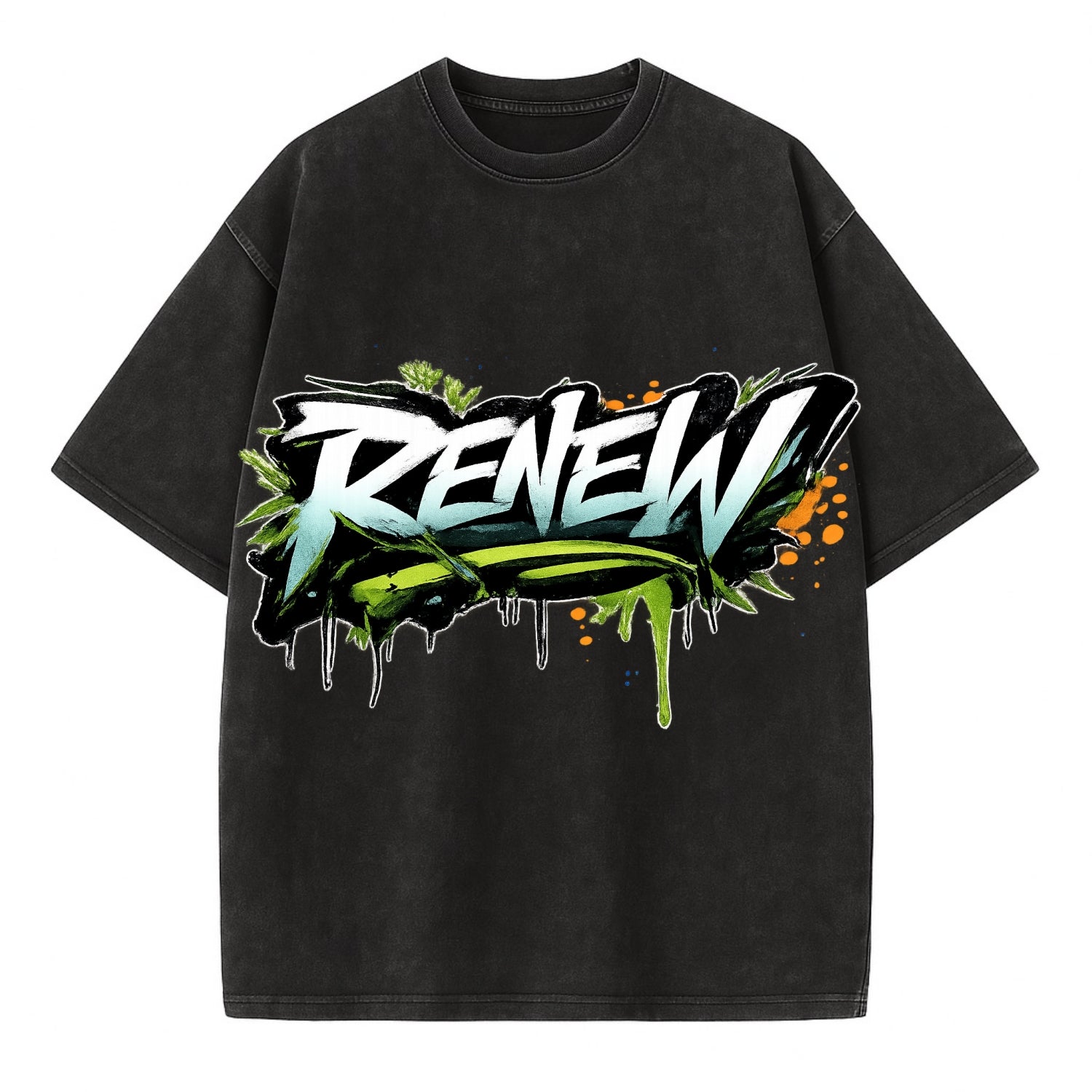 Bold typography design - "RENEW" - starting fresh, regenerating - Vintage T-shirt - Black