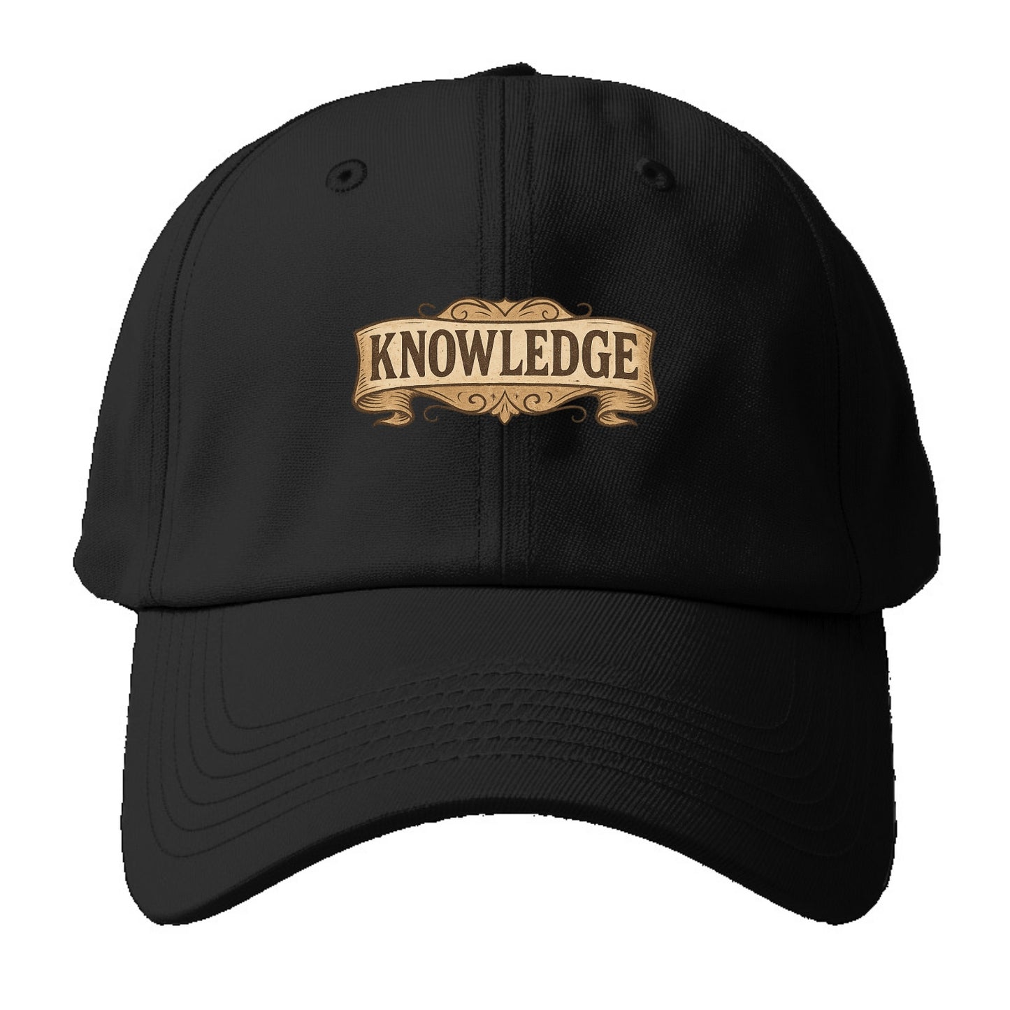 Bold typography design - "KNOWLEDGE" - learning, understanding - Baseball Cap - Black