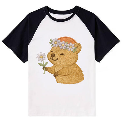 Quokka Daisy Chain - Contrast Raglan T-shirt - Black