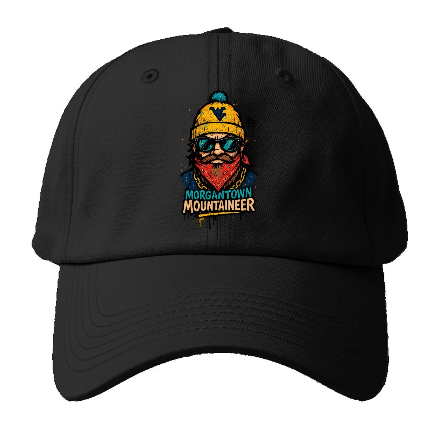 Morgantown Mountaineer wearing West Virginia beanie with WV patch - Baseball Cap - Black