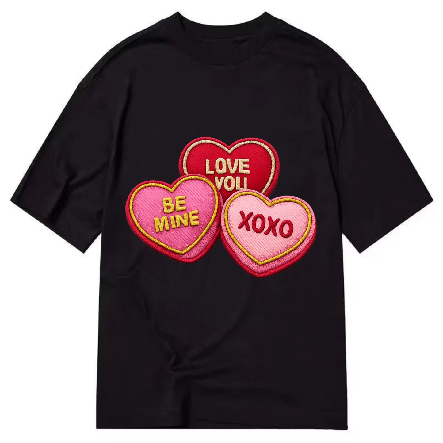 VALENTINES HEARTS - candy hearts in pink and red , love day - Classic T-shirt - Black