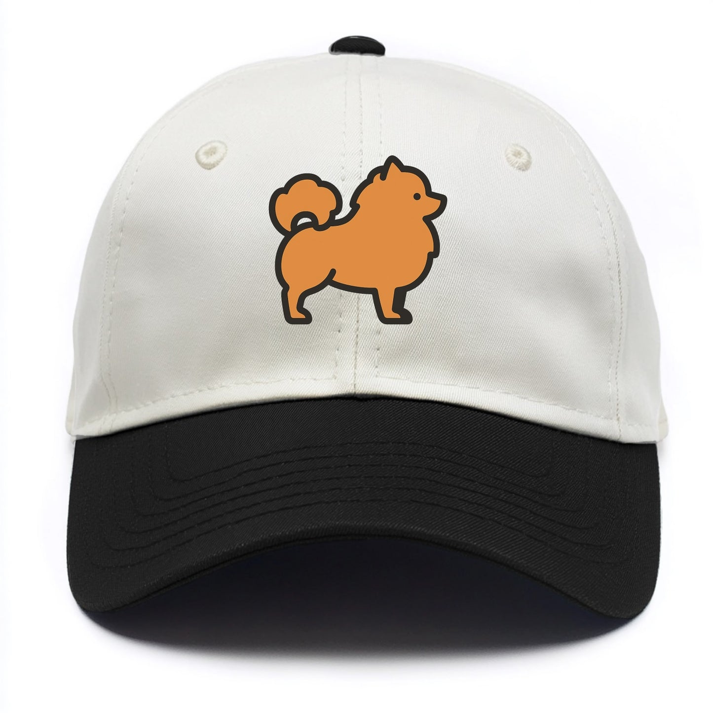 Pomeranian - Orange fluffy flat side profile - Two Tone Cap - Black