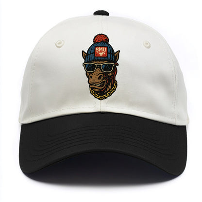 Dallas Mustang wearing SMU beanie with pony patch - Two Tone Cap - Black