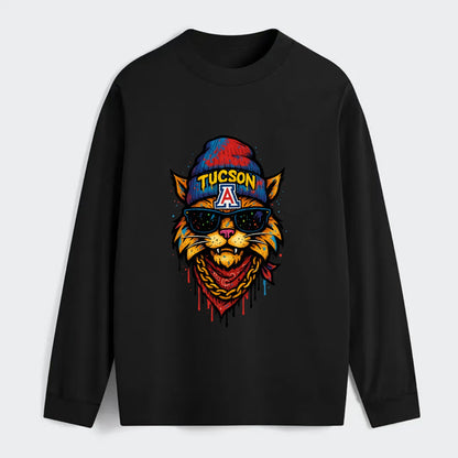 Tucson Wildcat wearing Arizona beanie with A patch - Classic Long Sleeve Shirt - Black