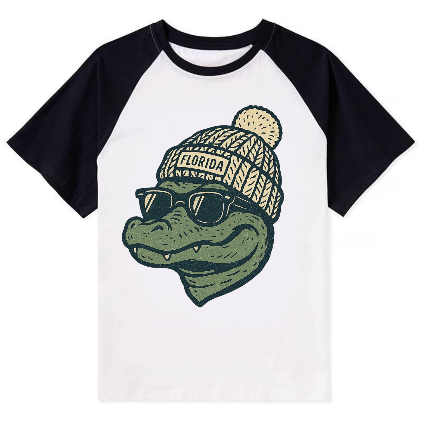 Gainesville Gator wearing Florida beanie - Contrast Raglan T-shirt - Black