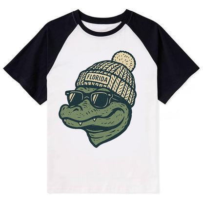 Gainesville Gator wearing Florida beanie - Contrast Raglan T-shirt - Black
