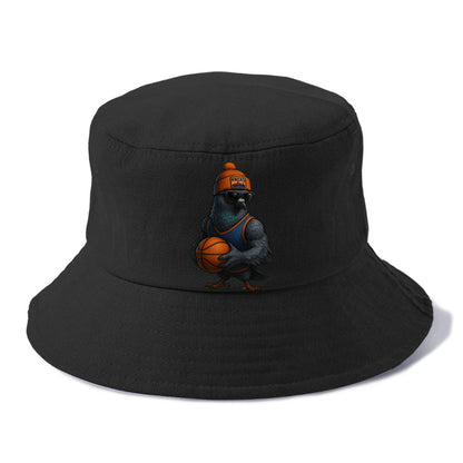 Manhattan Pigeon wearing Knicks beanie with skyline patch and wayfarer sunglasses - Bucket Hat - Black