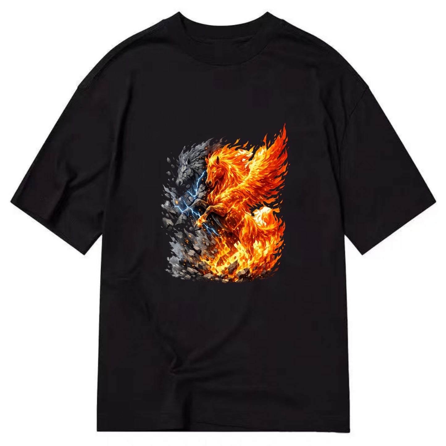 THUNDER FIRE | Horse combining lightning and flame | Electric fire | Storm energy - Classic T-shirt - Black