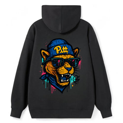 Pittsburgh Panther wearing Pitt beanie with script patch - Classic Pullover Hoodie - Black