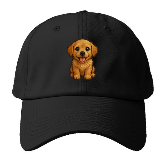 Baby Golden Retriever Puppy - fluffy golden fur, big brown eyes, pink tongue, floppy - Baseball Cap - Black