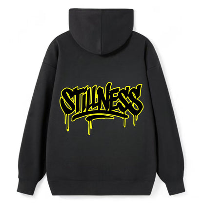 Bold typography design - "STILLNESS" - quiet power, peaceful presence - Classic Pullover Hoodie - Black