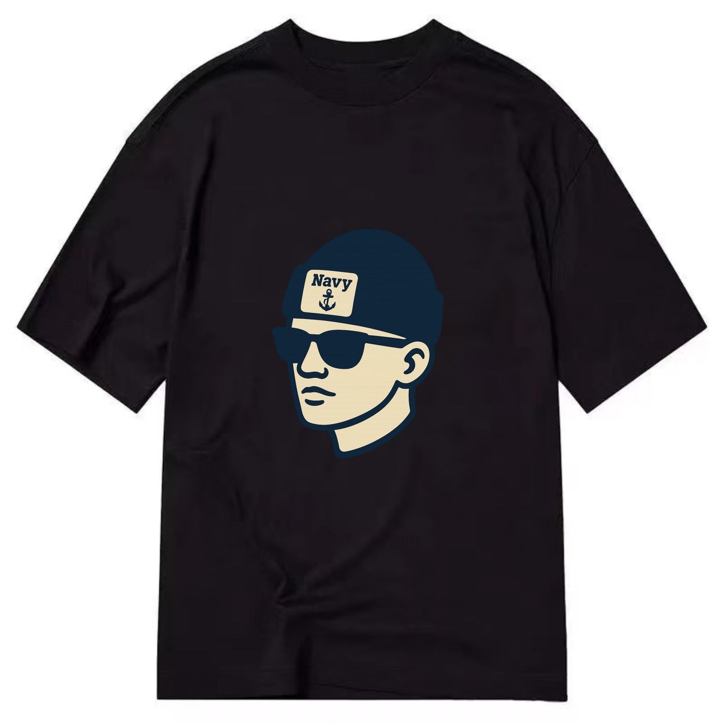 Annapolis Midshipman wearing Navy beanie with anchor patch - Classic T-shirt - Black