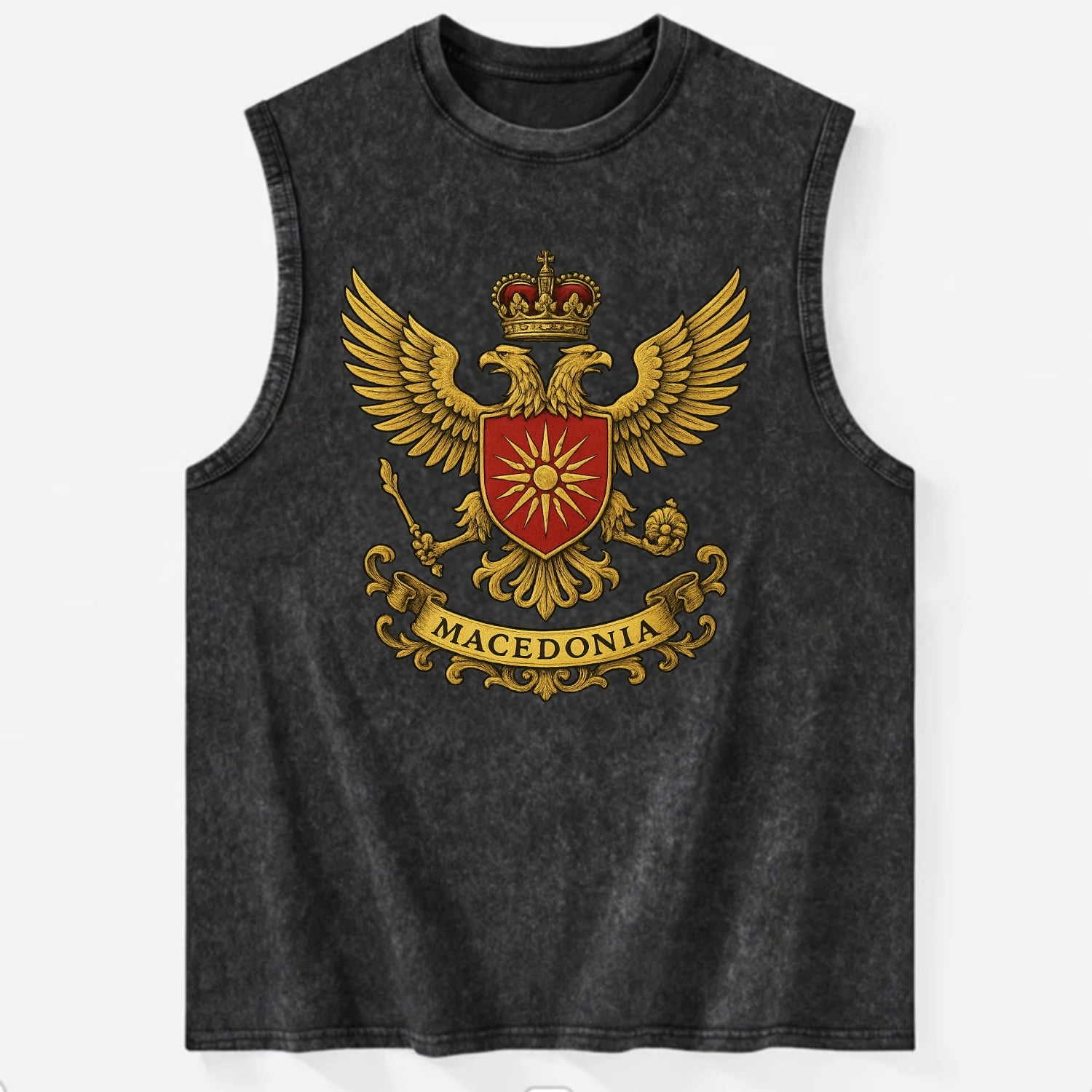 Macedonia Heritage Badge  - Vintage Washed Tank - Black