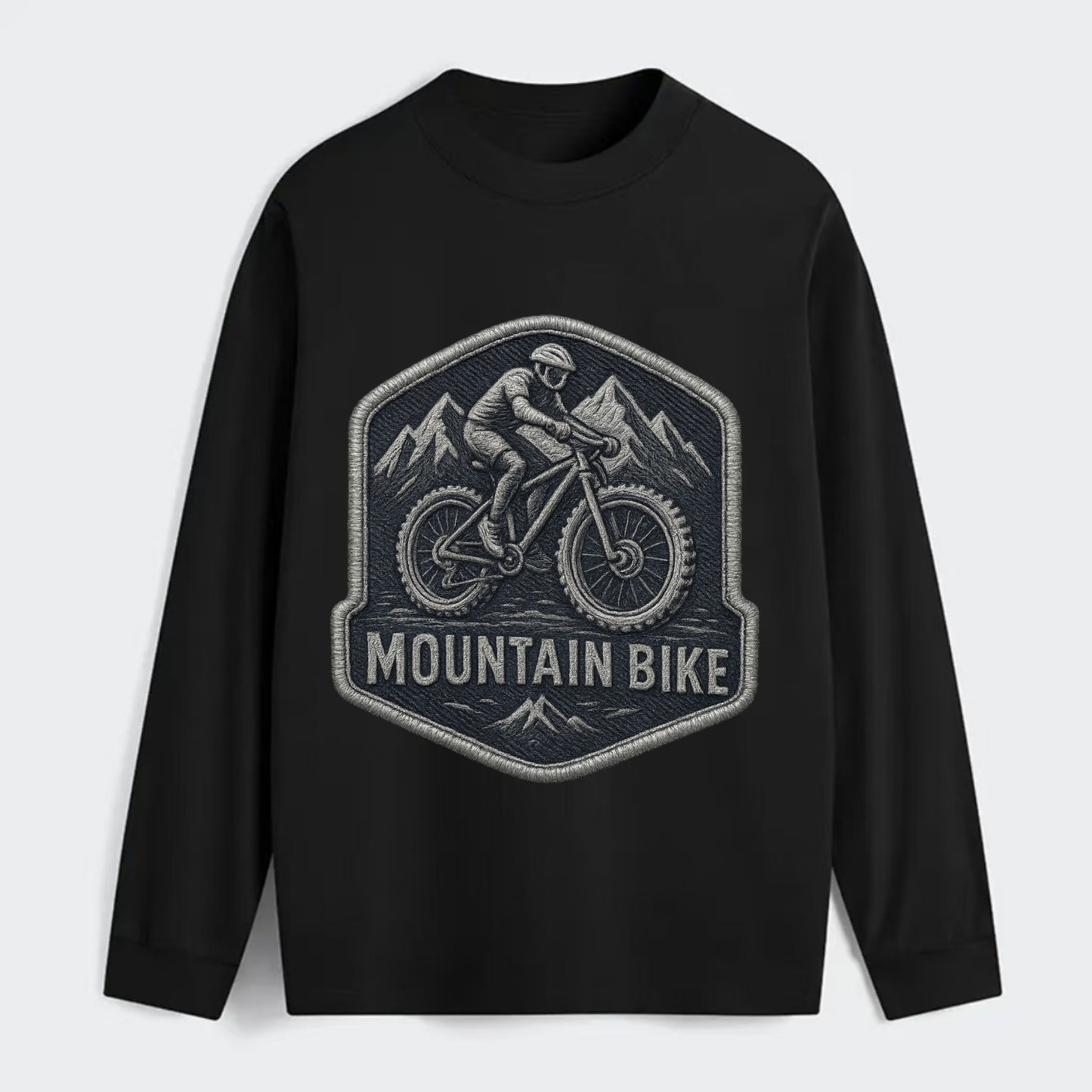 Mountain bike with rugged tires - cyclist badge - Classic Long Sleeve Shirt - Black