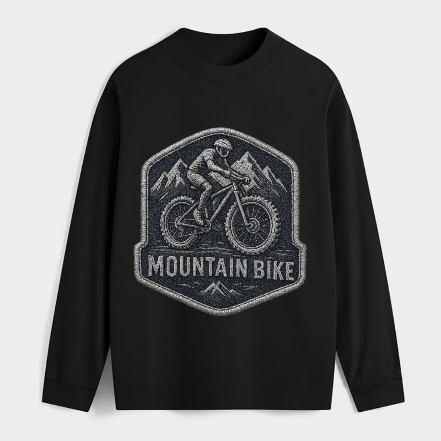 Mountain bike with rugged tires - cyclist badge - Classic Long Sleeve Shirt - Black