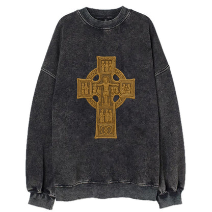 Monasterboice Cross - Vintage Sweatshirt - Black